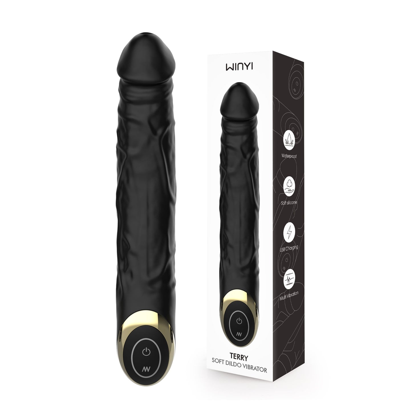 Winyi - Vibratore Realistico Soft Touch - Terry - Nero
