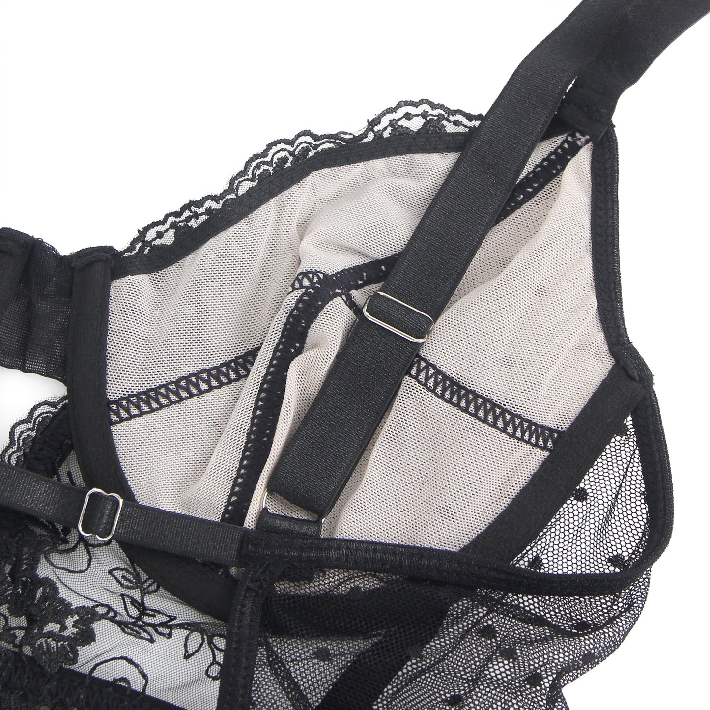 Oh Yeah - Body in Pizzo con Reggicalze Incorporato - Nero