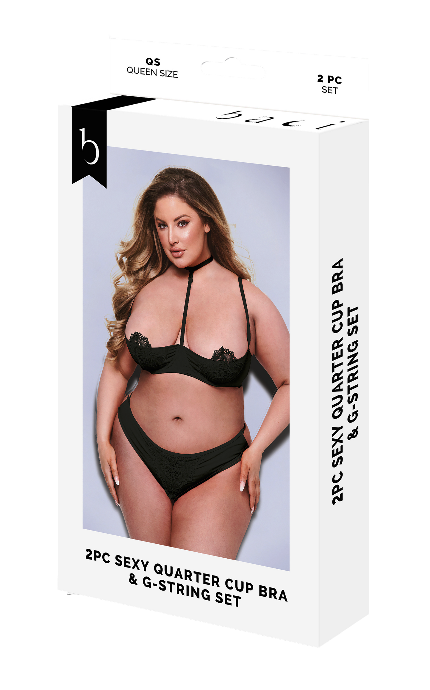 BACI 2 PEZZI REGGISENO E PERIZOMA SEXY A QUARTO DI COPPA NERO, QS