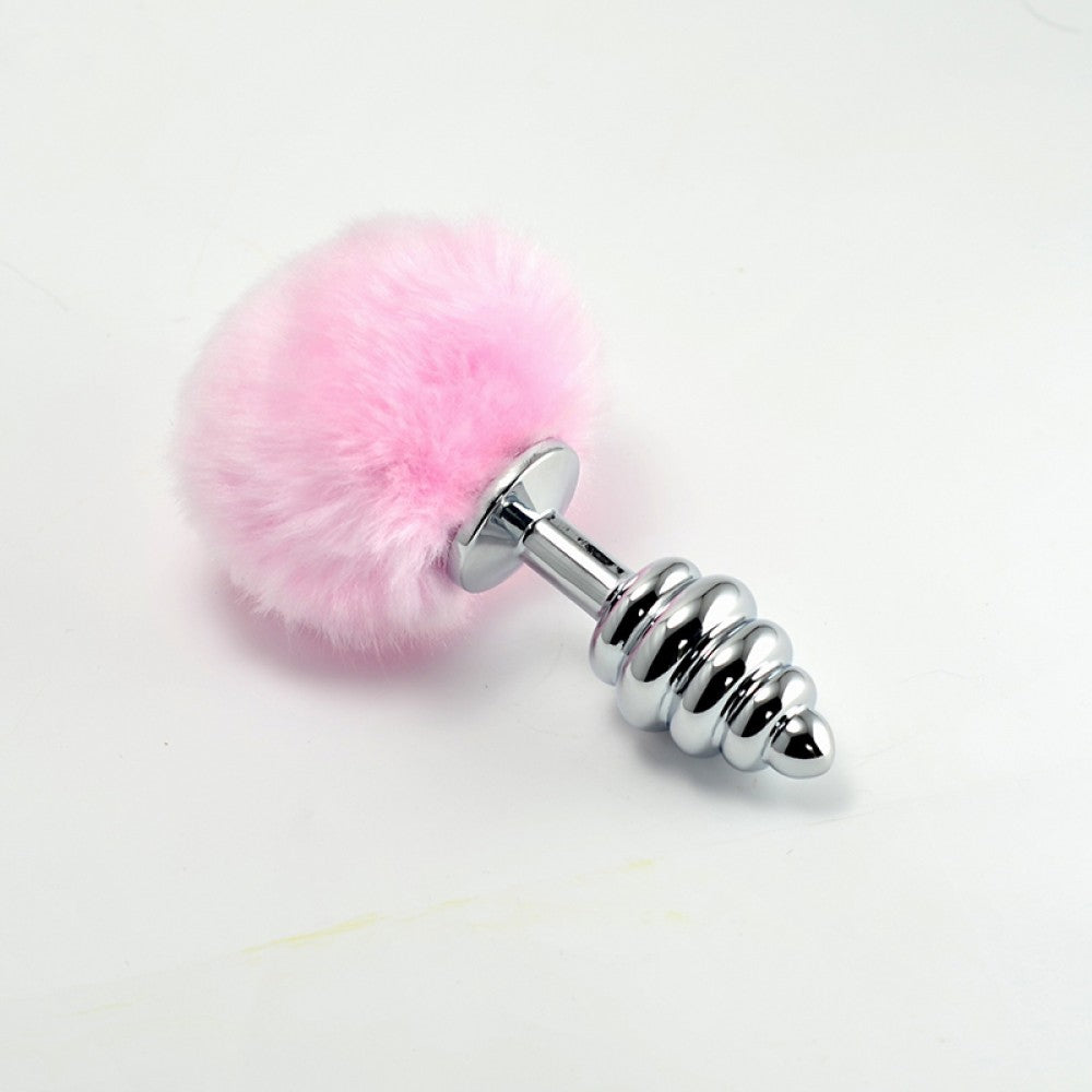 Plug in metallo con pompon a spirale rosa