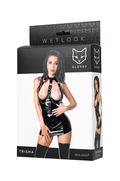 Glossy - Vestito Eco Pelle con Catene sul Seno - Trisha