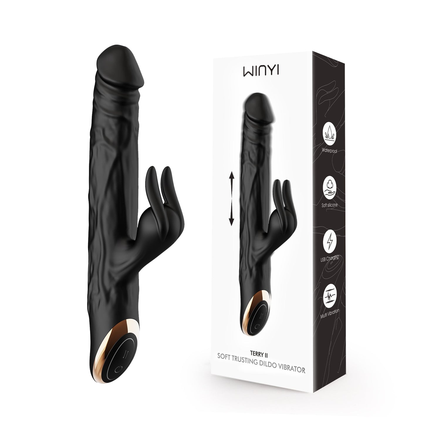 Winyi - Vibratore Realistico Rabbit & Thrusting Soft Touch - Terry II - Nero