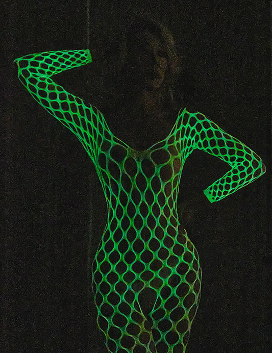 Oh Yeah - Bodystocking Bianco A Rete Mutanda Aperta - Fluorescente al Buio