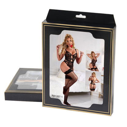 Oh Yeah - Body in Pizzo con Reggicalze Incorporato - Nero