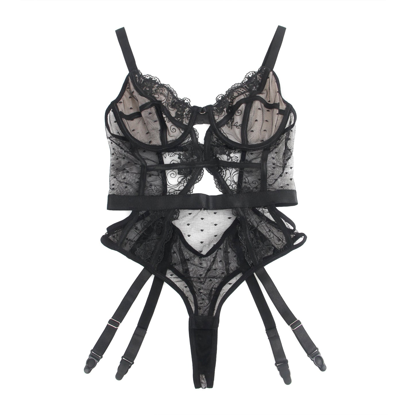 Oh Yeah - Body in Pizzo con Reggicalze Incorporato - Nero
