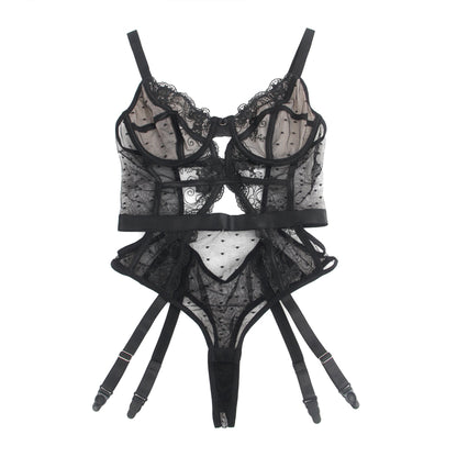 Oh Yeah - Body in Pizzo con Reggicalze Incorporato - Nero