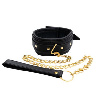 Fantasy Fetish - Collare con Guinzaglio Luxury - Nero con Dettagli Dorati