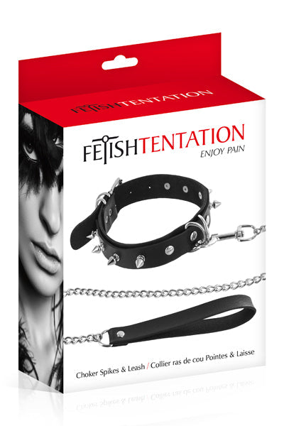 Fetish Tentation - Collare Regolabile con Borchie e Guinzaglio - Nero