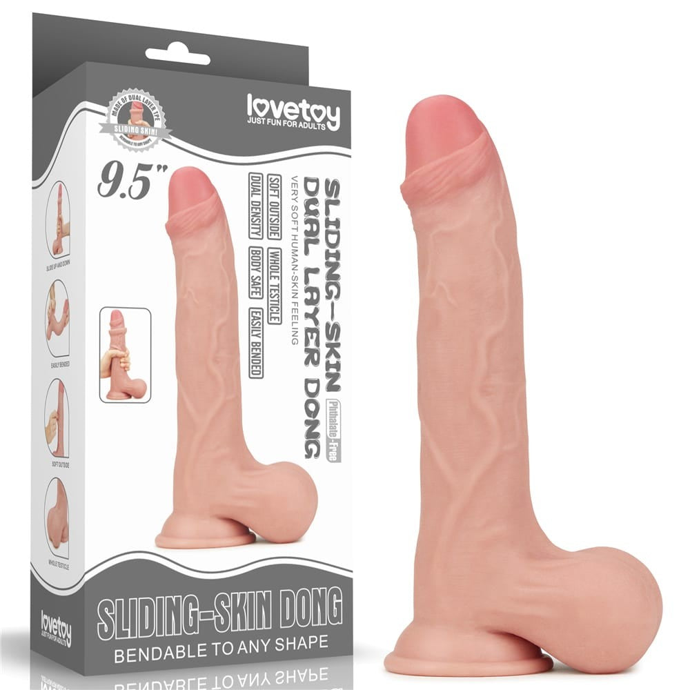 Dildo a doppio strato con pelle scorrevole da 9,5'' - Testicolo intero