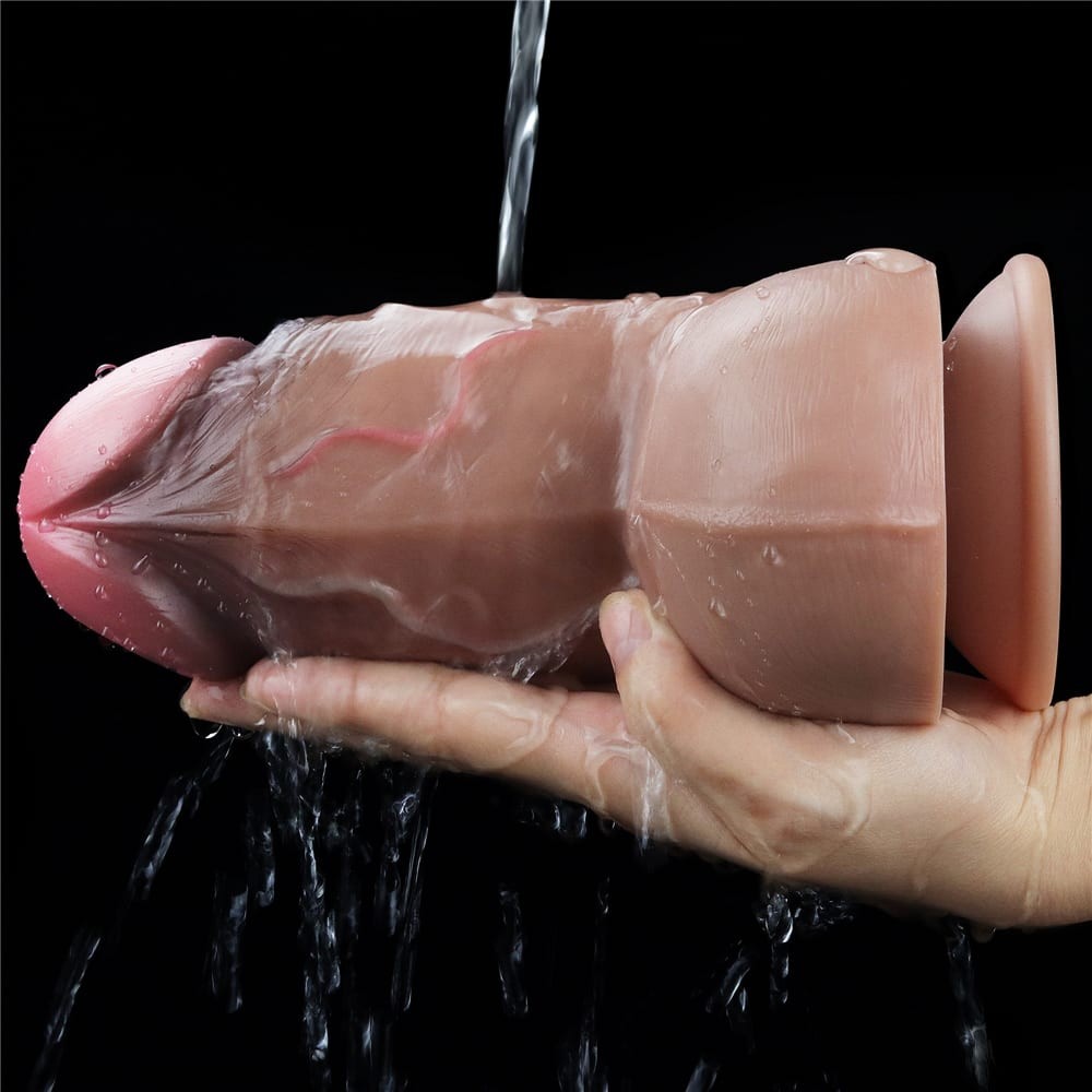 7" Doppio Strato Silicone Naturale Cazzo Marrone