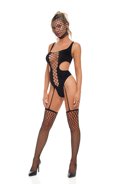 SIN N CHILL BODYSTOCKING CON MASCHERA NERO, OS