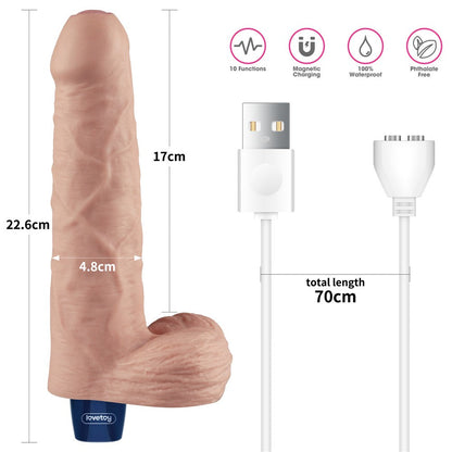 Dildo vibrante ricaricabile REAL SOFTEE da 9" (color carne)