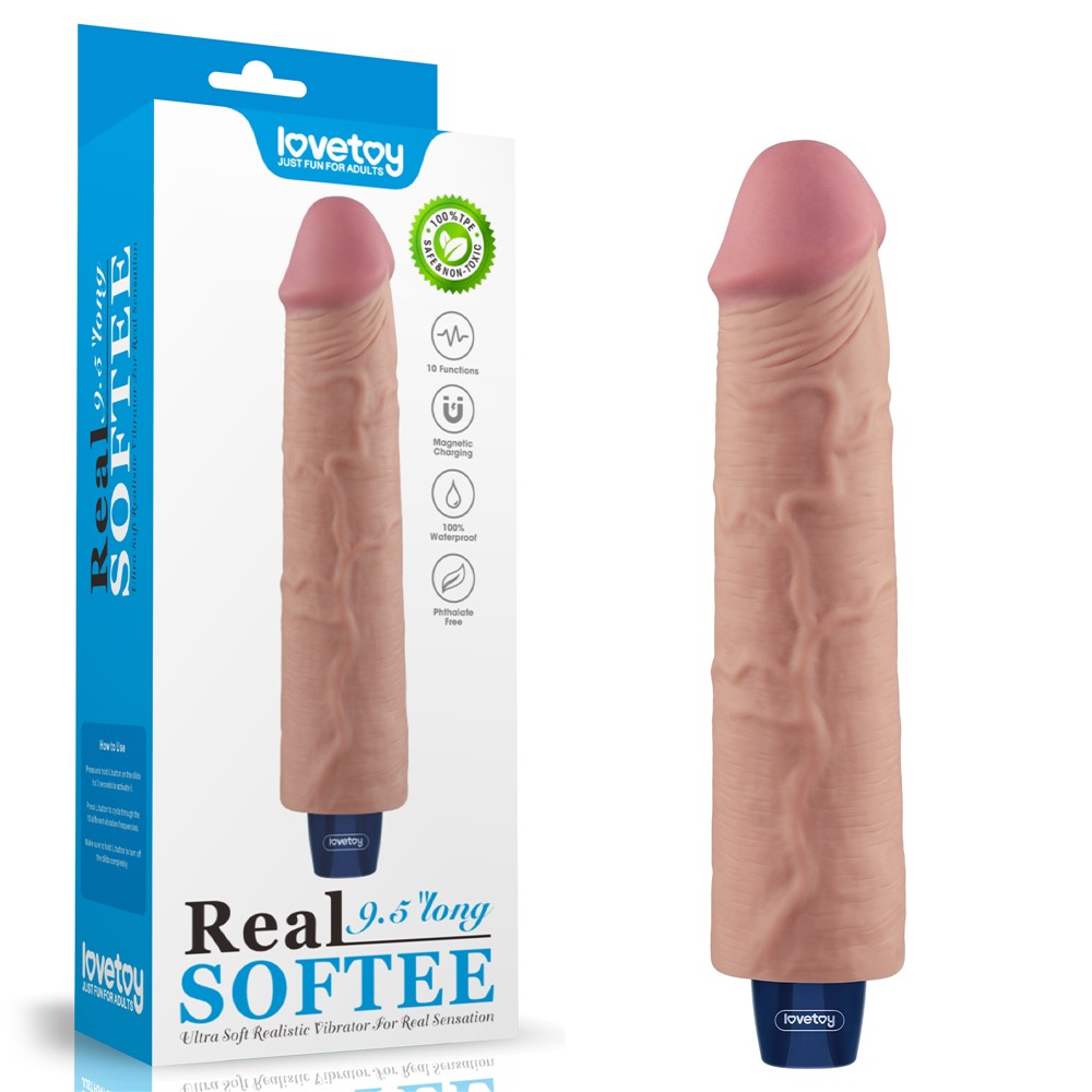 Dildo vibrante ricaricabile REAL SOFTEE da 9,5" (color carne)