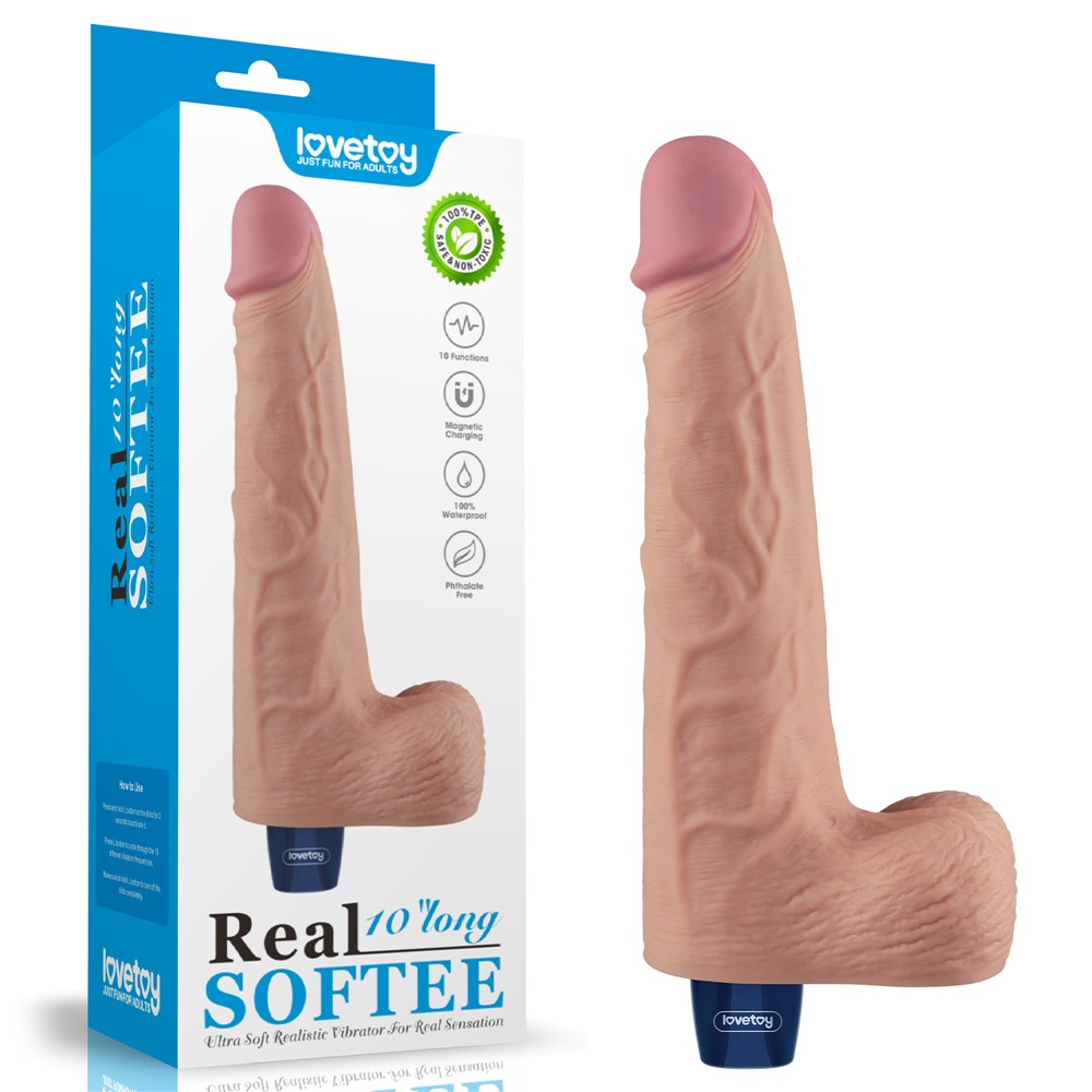 Dildo vibrante ricaricabile REAL SOFTEE da 10" (color carne)_B15O50_4
