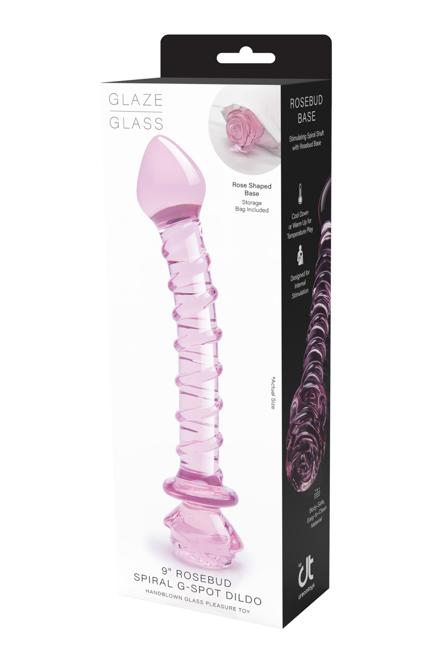 DILDO A SPIRALE CON ROSA IN VETRO Smaltato PER IL PUNTO G