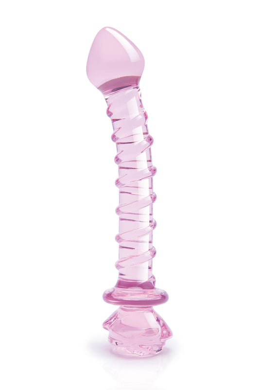 DILDO A SPIRALE CON ROSA IN VETRO Smaltato PER IL PUNTO G