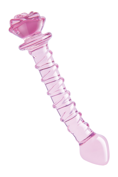DILDO A SPIRALE CON ROSA IN VETRO Smaltato PER IL PUNTO G