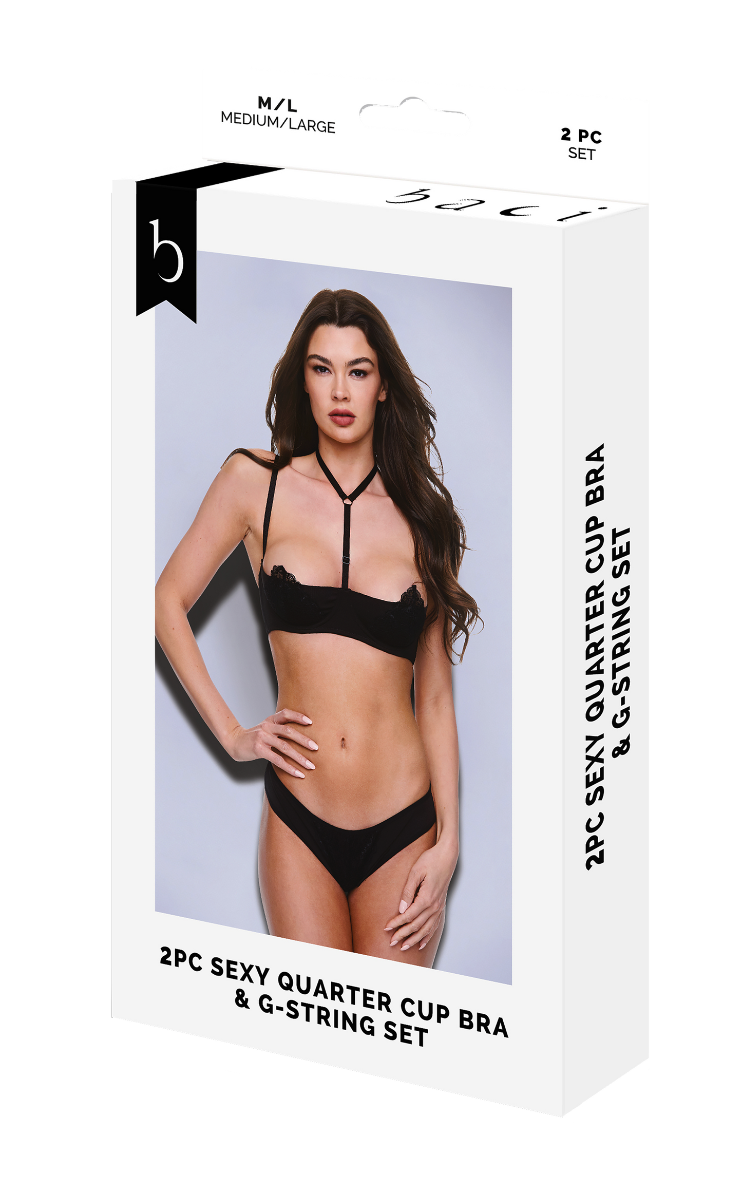 BACI 2 PEZZI REGGISENO E PERIZOMA SEXY A QUARTO DI COPPA NERO