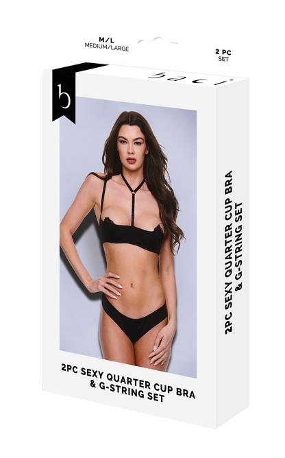 BACI 2 PEZZI REGGISENO E PERIZOMA SEXY A QUARTO DI COPPA NERO