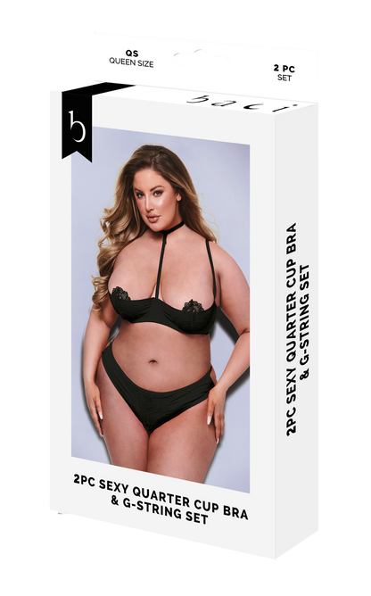 BACI 2 PEZZI REGGISENO E PERIZOMA SEXY A QUARTO DI COPPA NERO, QS