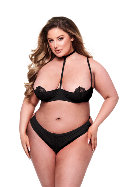 BACI 2 PEZZI REGGISENO E PERIZOMA SEXY A QUARTO DI COPPA NERO, QS