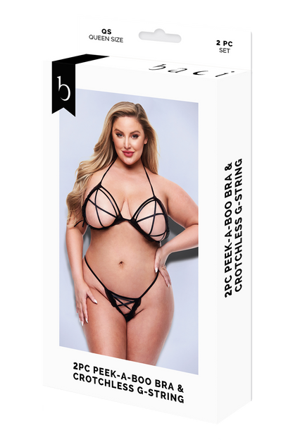 BACI 2 PEZZI REGGISENO PEEK-A-BOO E PERIZOMA SENZA CAVALLO NERO, QS