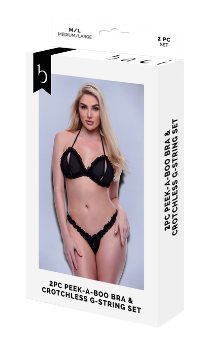 Completo 2 pezzi reggiseno e perizoma senza cavallo BACI nero