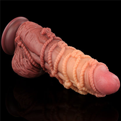 Pene in silicone platino a doppio strato da 9,5'' con corda_B15O50_3