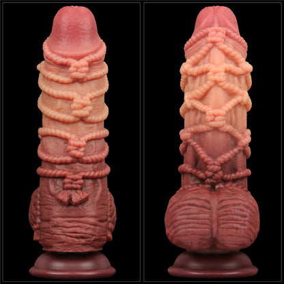 Pene in silicone platino a doppio strato da 9,5'' con corda_B15O50_3