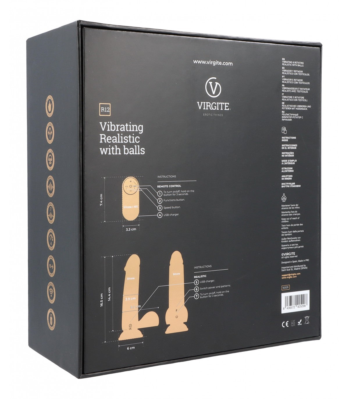 VIBRATORE REALISTICO R12 NERO 14,4 CM CON TELECOMANDO
