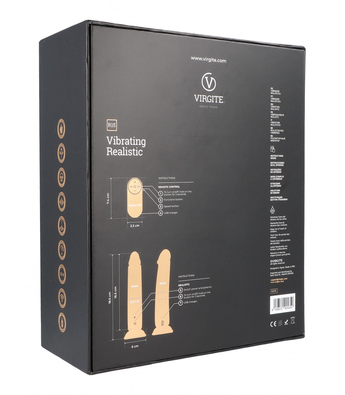 VIBRATORE REALISTICO R15 NERO 16,5 CM CON TELECOMANDO