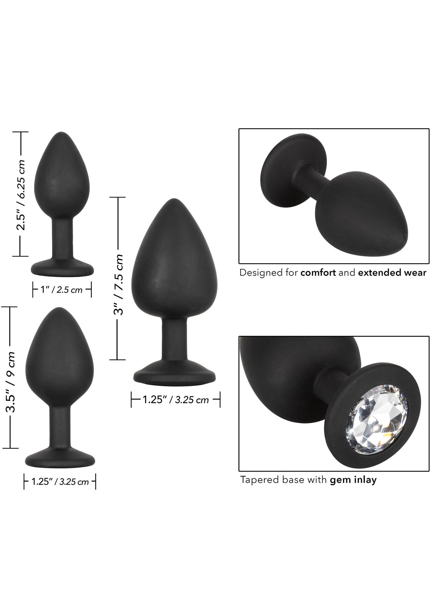 Kit anale in silicone con gemme nere