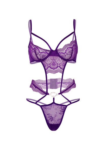 Teddy in pizzo a cuore con gioiello viola