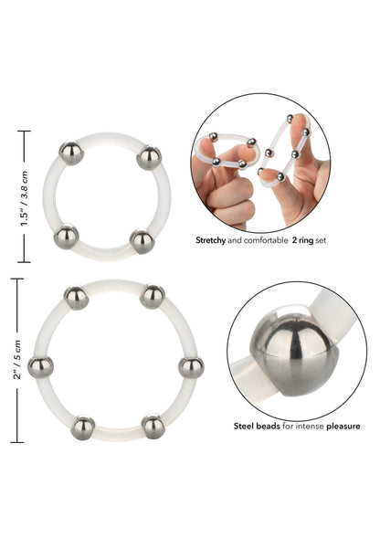 Set di anelli in silicone con perline in acciaio trasparenti