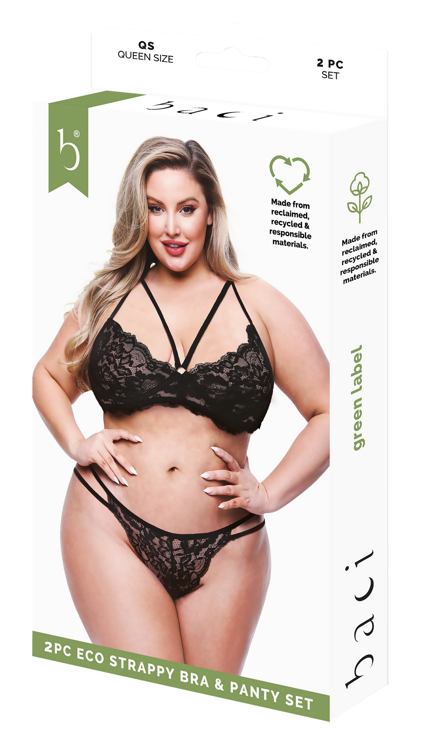 BACI 2 PEZZI REGGISENO E SLIP ECO CON SPALLINE NERI, QS