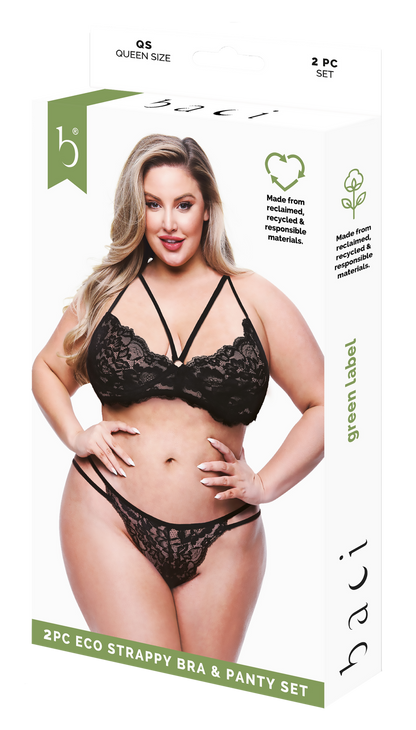 BACI 2 PEZZI REGGISENO E SLIP ECO CON SPALLINE NERI, QS