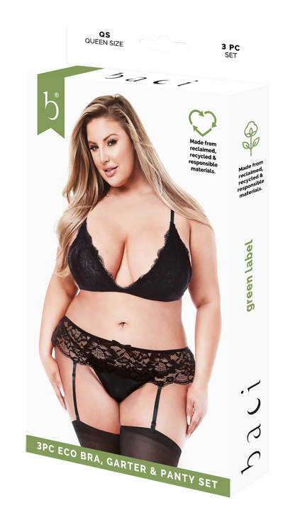 BACI 3 PEZZI REGGISENO, GIARDINIERA E SLIP ECO COMPLETO NERO, QS