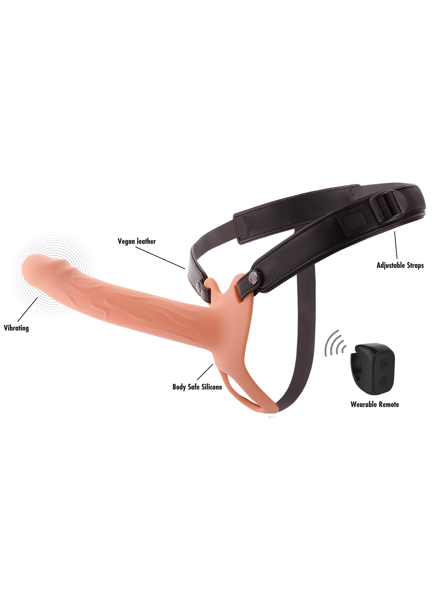 Strapon vibrante a forma di pene cavo in silicone, 20 cm, pelle
