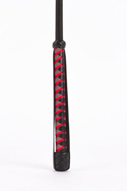 Bastone in nylon con striscia neon e manico in pelle di capretto in pelle nabuk nera