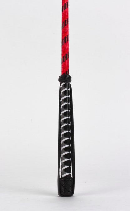 Bastone in nylon con striscia neon e manico in pelle di capretto, parte superiore in pelle nabuk rossa