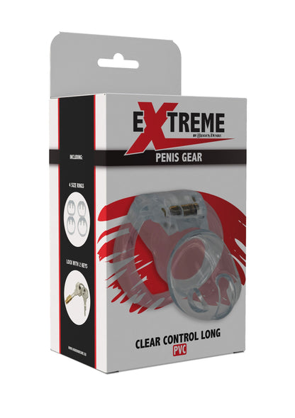 Gabbia per pene Clear Control lunga e trasparente