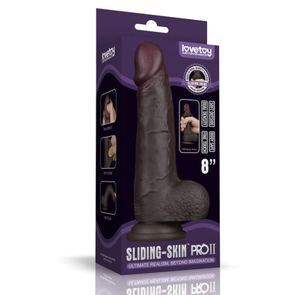 Dildo in silicone a doppio strato Sliding Skin Pro II da 8 pollici (nero)