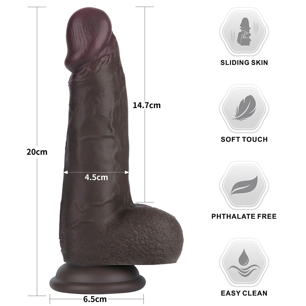 Dildo in silicone a doppio strato Sliding Skin Pro II da 8 pollici (nero)